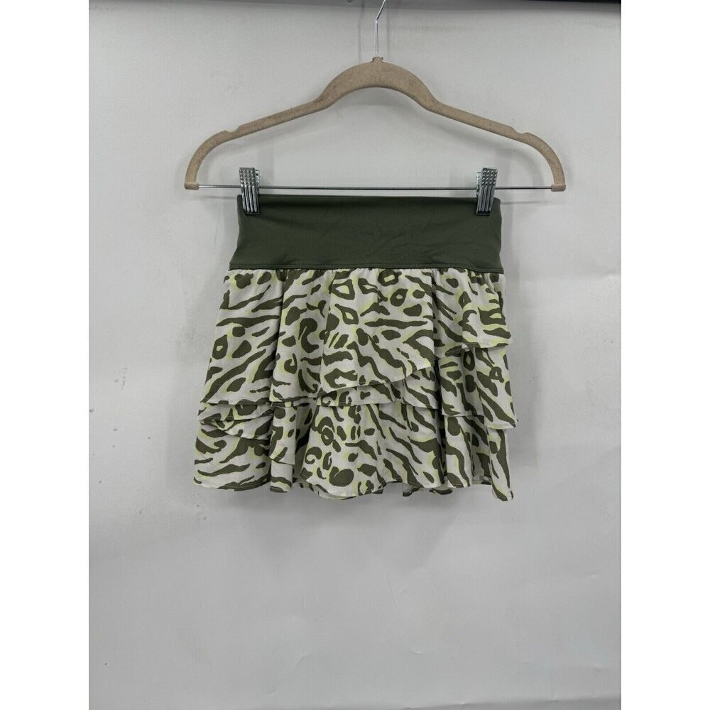 Aerie Maggie‎ Ruffle Tennis Skort Women XS Green Animal Print Pickleball Golfing